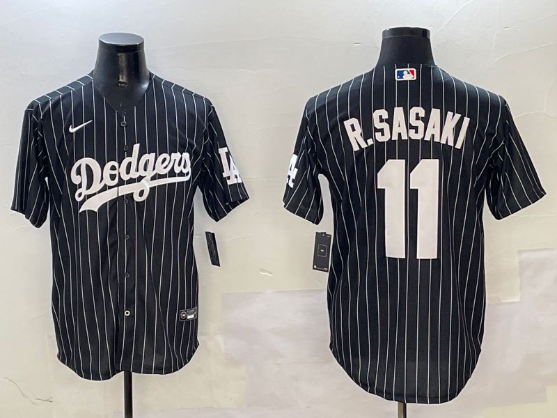 Men Los Angeles Dodgers #11 R.Sasaki Black Stripe Jointly Name 2025 Nike MLB Jersey style 1->los angeles dodgers->MLB Jersey